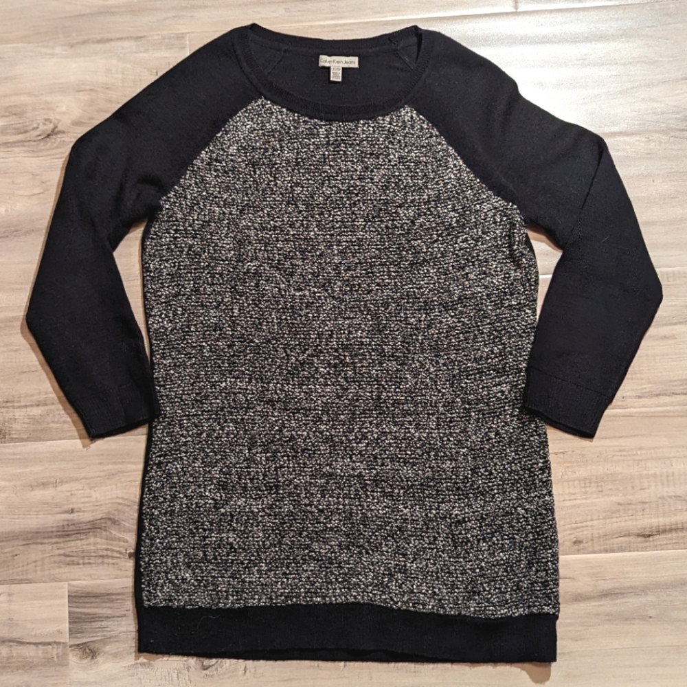 Calvin Klein Wool Blend Women's Textured Sweater Black and Grey XS